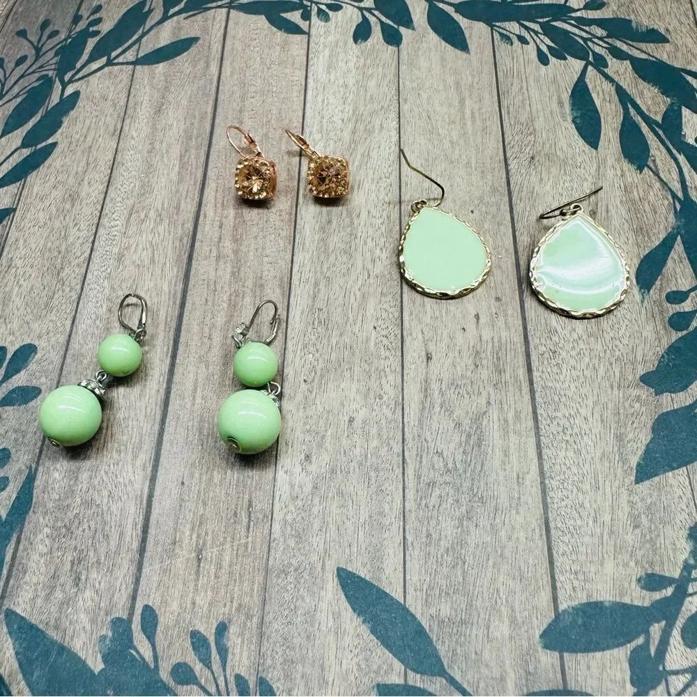 Mint Gold Silver Crystal Earring Bundle 3 Pair B9